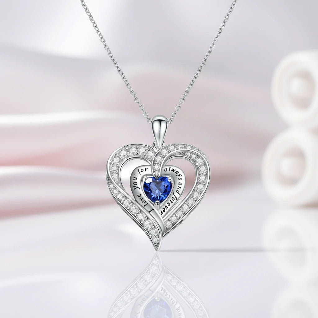 Birthstone Heart Pendant Necklace-Black Diamonds New York