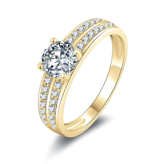 10K Yellow Gold 0.8 Ct Round Cut Diamond Double Row Engagement Ring-Black Diamonds New York