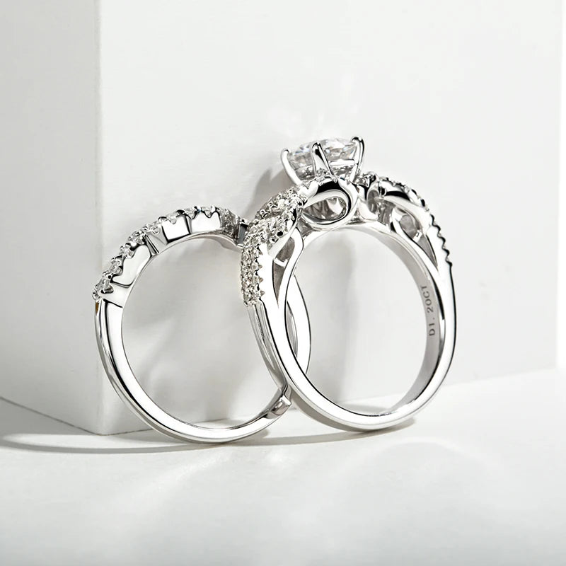 1.0 Ct Round D Color Moissanite Engagement Ring Set-Black Diamonds New York