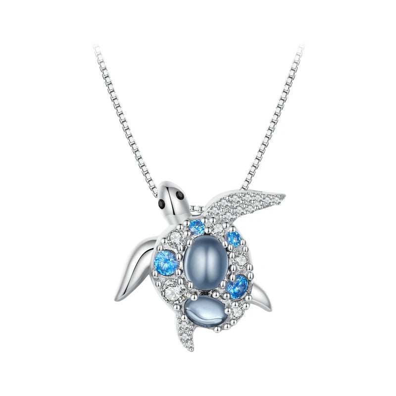 Blue Spinel Sea Turtle Pendant Necklace with EVN Diamond-Black Diamonds New York