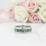 Moss Agate Hammered Wedding Band-Black Diamonds New York