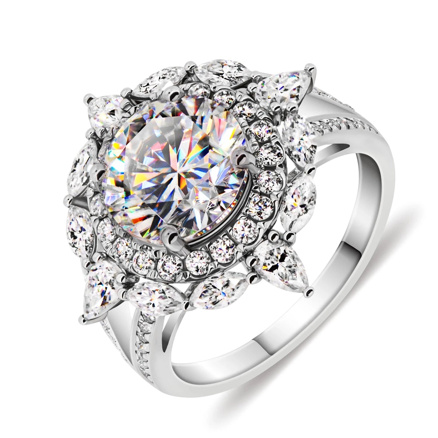 18K White Gold 3.0 Ct Round Cut Moissanite Engagement Ring-Black Diamonds New York