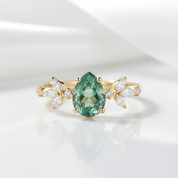 Classic Pear-cut Moss Agate Cluster Ring with Marquise-cut Side Stones-Black Diamonds New York