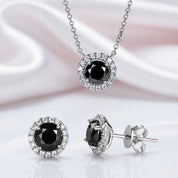 Black Certified Moissanite Pendant Necklace and Stud Earrings Sets-Black Diamonds New York