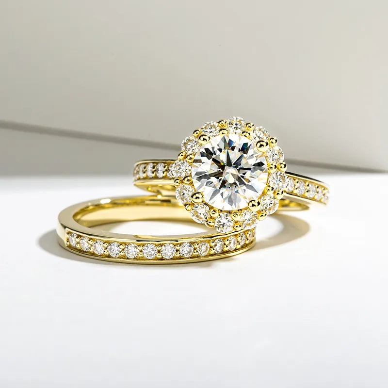 2.0ct Round Cut Moissanite Halo Engagement Ring Set-Black Diamonds New York