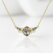 Aquatic Green Moss Agate Clavicle Necklace-Black Diamonds New York