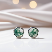 Round Moss Agate Classic Stud Earrings-Black Diamonds New York