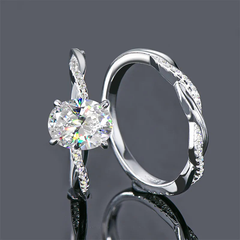 2.0 Ct Oval Cut Diamond Twisted Engagement Ring Set-Black Diamonds New York