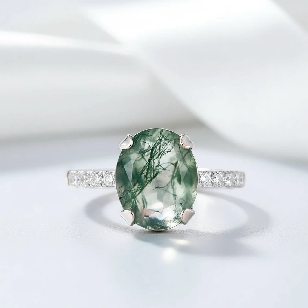 Moss Agate Engagement Ring-Black Diamonds New York