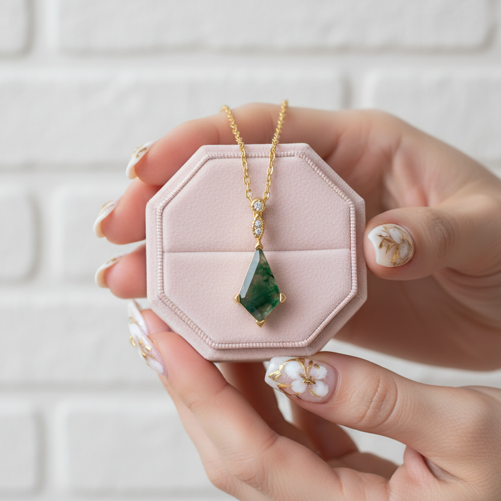 Kite Cut Natural Moss Agate Jewelry Set-Black Diamonds New York