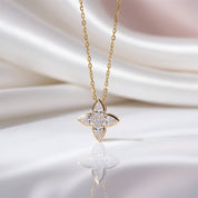 18k Gold Overlay Four-Leaf Clover Certified Moissanite Necklaces-Black Diamonds New York