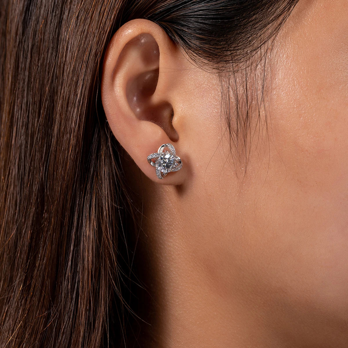 1.0 Ct Moissanite Windmill Flower Stud Earrings-Black Diamonds New York