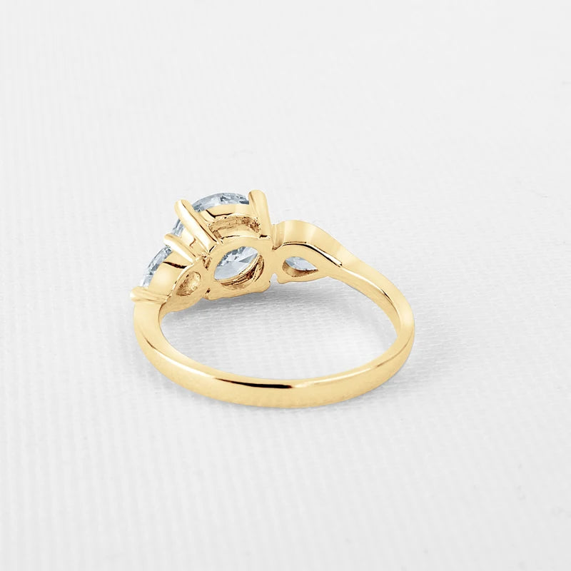 Exquisite 10K Yellow Gold Three Stone Moissanite Engagement Ring-Black Diamonds New York