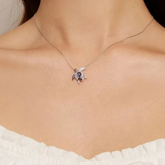 Blue Spinel Sea Turtle Pendant Necklace with Diamond-Black Diamonds New York