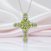 Pear-cut Peridot with Black Spinel Cross Pendant Necklace-Black Diamonds New York
