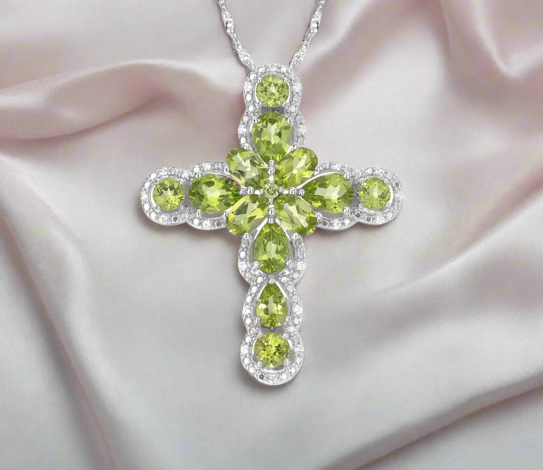 Pear-cut Peridot with Black Spinel Cross Pendant Necklace-Black Diamonds New York
