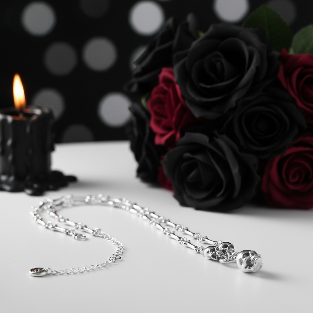 Retro Punk Skull Stick Bone Necklace-Black Diamonds New York