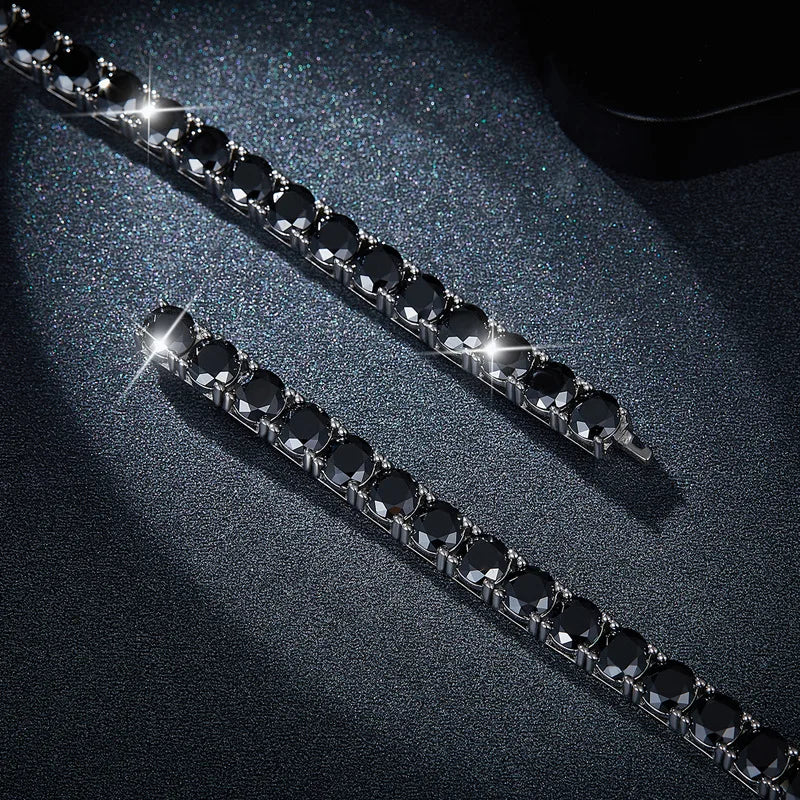 6.5mm Black Round Moissanite Diamond Cuff Bracelet-Black Diamonds New York