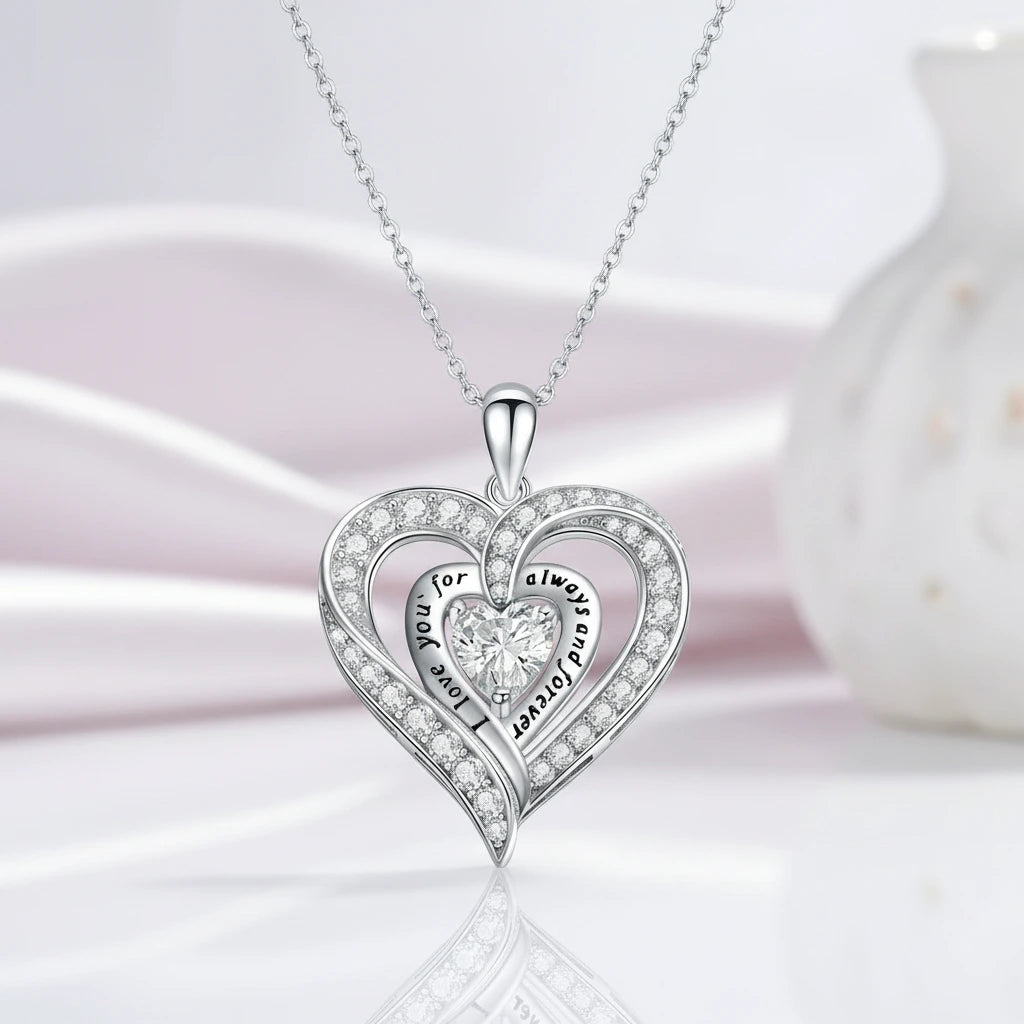 Birthstone Heart Pendant Necklace-Black Diamonds New York