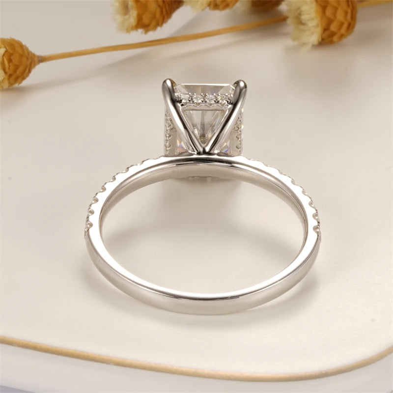 18K White Gold Radiant Cut 3.0 Ct Moissanite Hidden Halo Engagement Ring-Black Diamonds New York