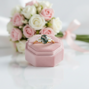 Vintage Green Moss Agate Art Deco Cluster Promise Ring Set-Black Diamonds New York