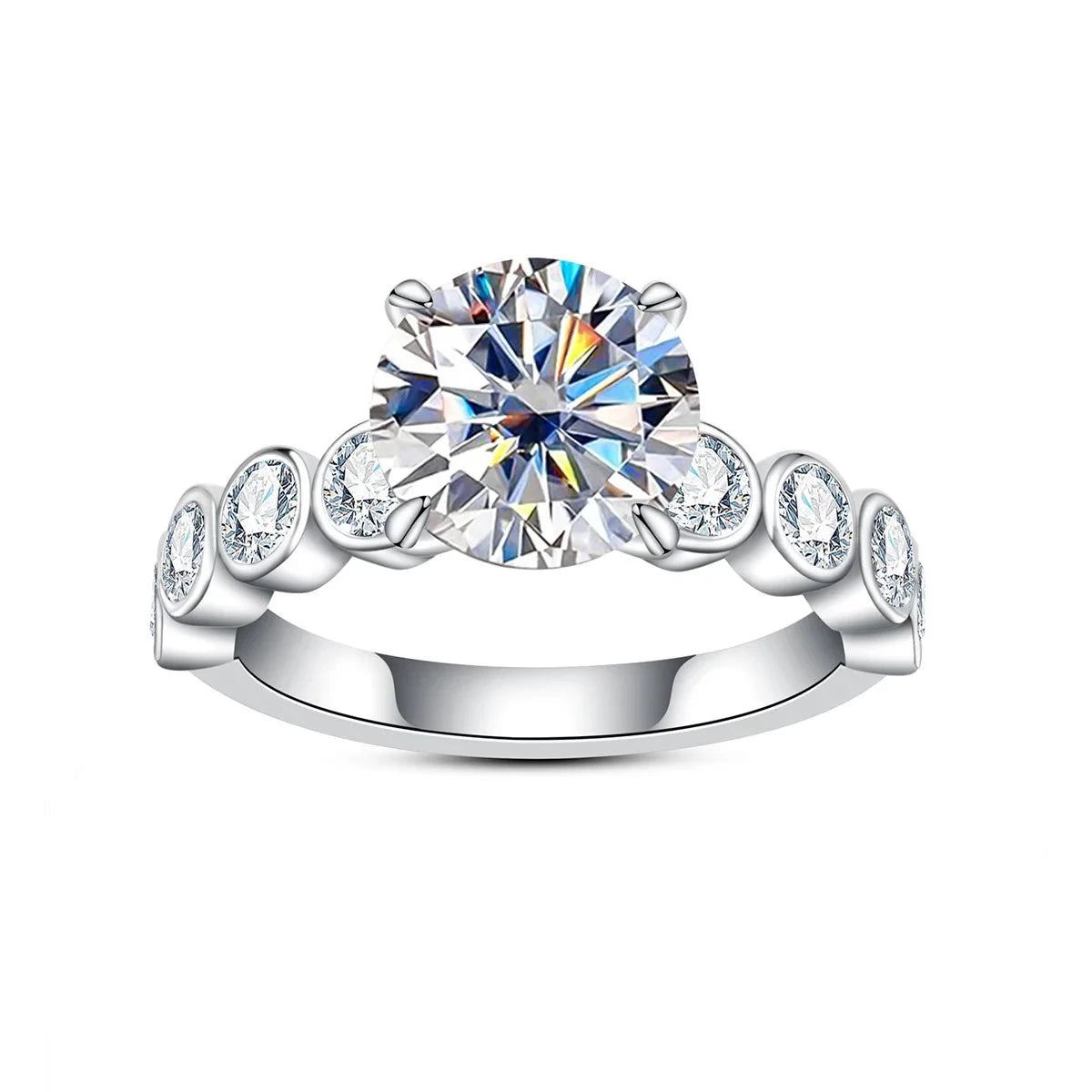 3.0 Ct Round Cut Moissanite Diamond Engagement Ring Set-Black Diamonds New York