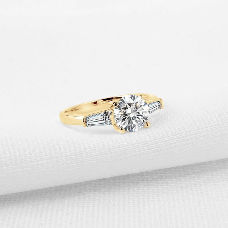 10K Solid Gold 1.2 Ct Round Moissanite Three Stone Engagement Ring-Black Diamonds New York