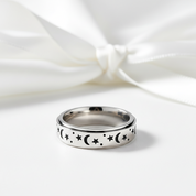 Star and Moon Titanium Steel Rotatable Luminous Ring-Black Diamonds New York