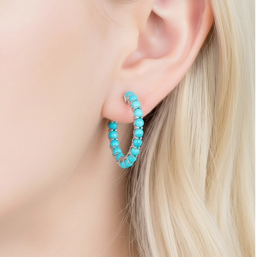 Round-cut Opal Gemstone Huggie Earrings-Black Diamonds New York