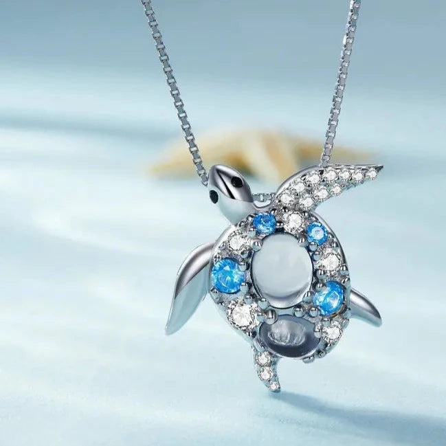 Blue Spinel Sea Turtle Pendant Necklace with Diamond-Black Diamonds New York