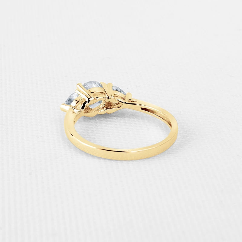 10K Solid Gold Three Stone Moissanite Engagement Ring-Black Diamonds New York