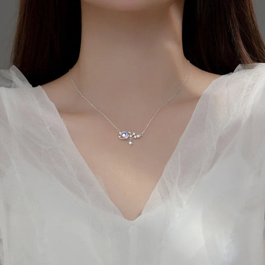 Elegant Moon & Star Pendant Necklace-Black Diamonds New York