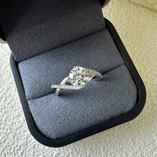 6.5mm Round Moissanite Diamond Infinity Engagement Ring-Black Diamonds New York