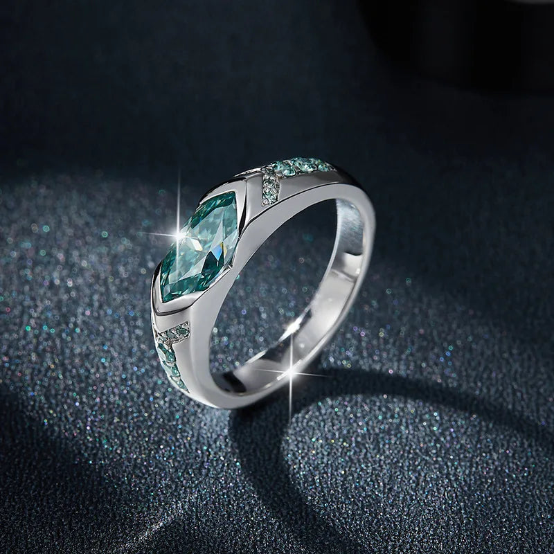 1.0 Ct Marquise Cut Green Moissanite Engagement Ring-Black Diamonds New York