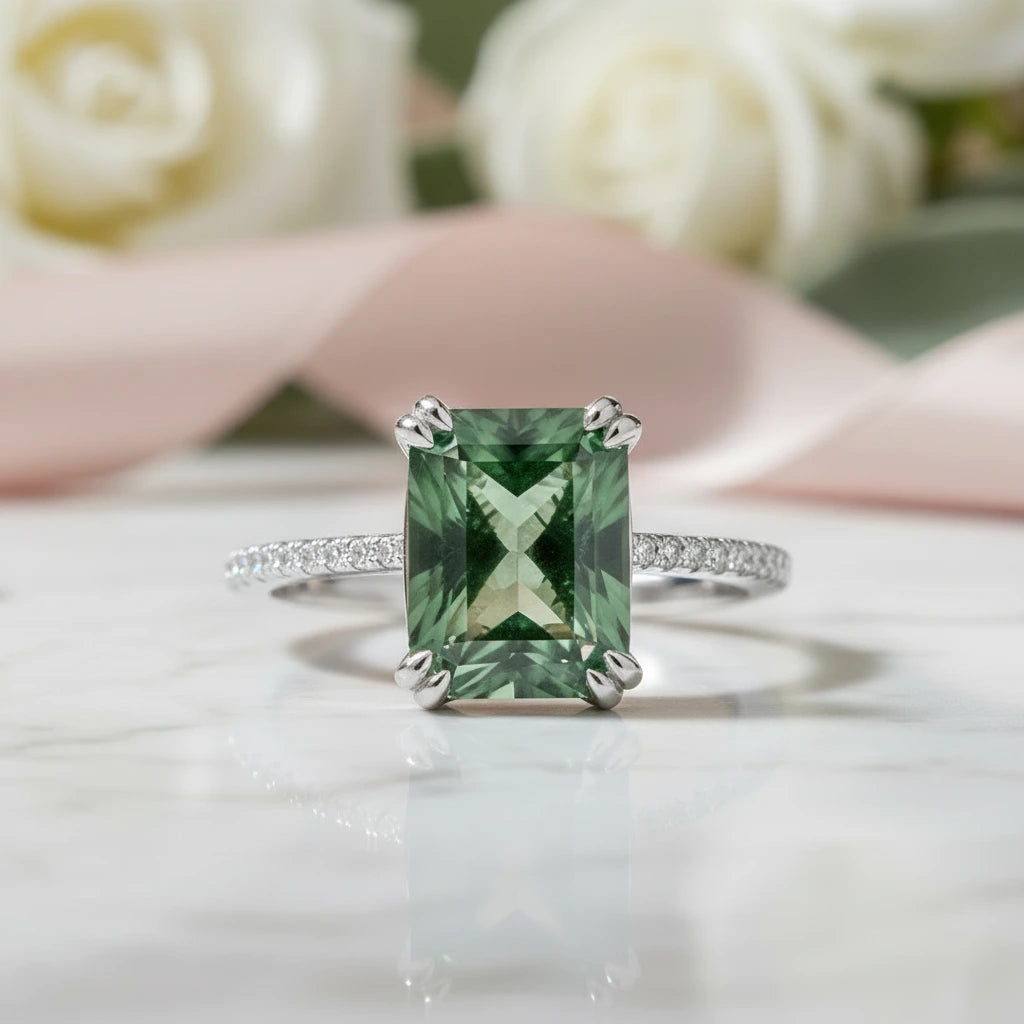 Moss Agate Engagement Ring-Black Diamonds New York