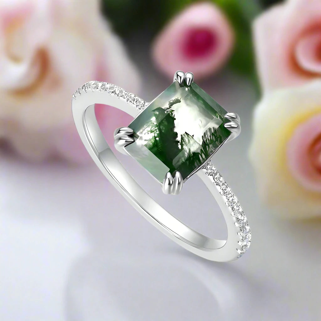 Moss Agate Engagement Ring-Black Diamonds New York