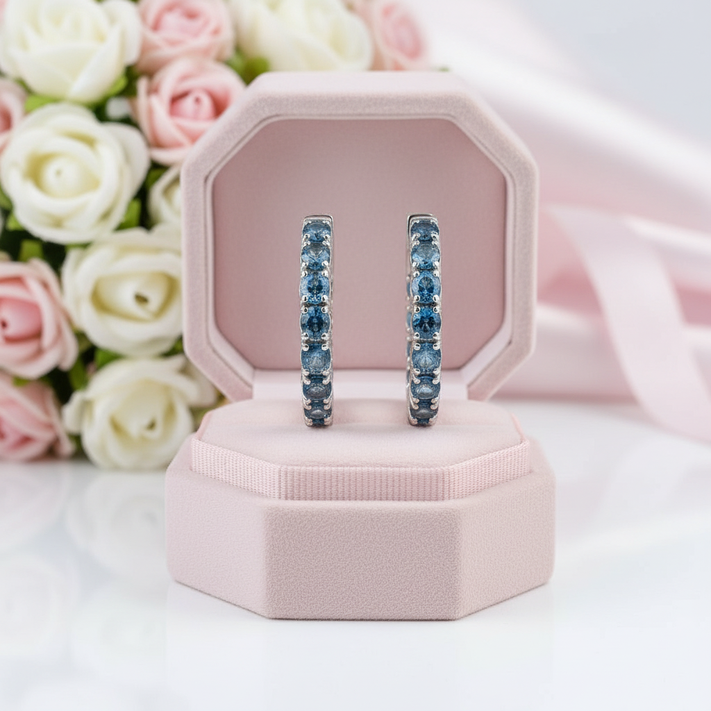 Classic Natural Gemstone Hoop Earrings-Black Diamonds New York