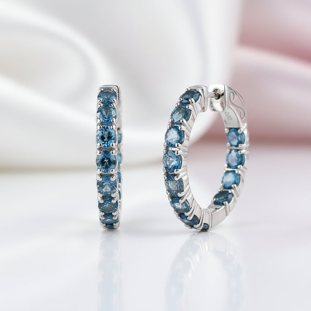 Classic Natural Gemstone Hoop Earrings-Black Diamonds New York