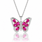 1.9 Ct Pear-cut Ruby Gemstone Butterfly Pendant Necklace-Black Diamonds New York