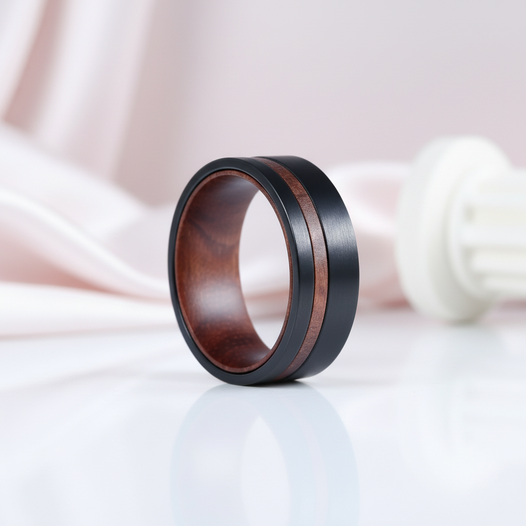 Solid Wood Titanium Steel Ring Men's Ring-Black Diamonds New York