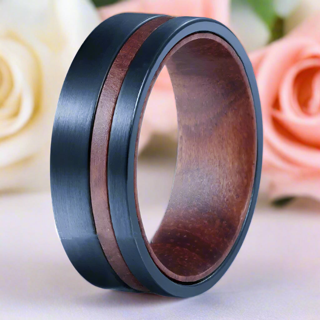 Solid Wood Titanium Steel Ring Men's Ring-Black Diamonds New York