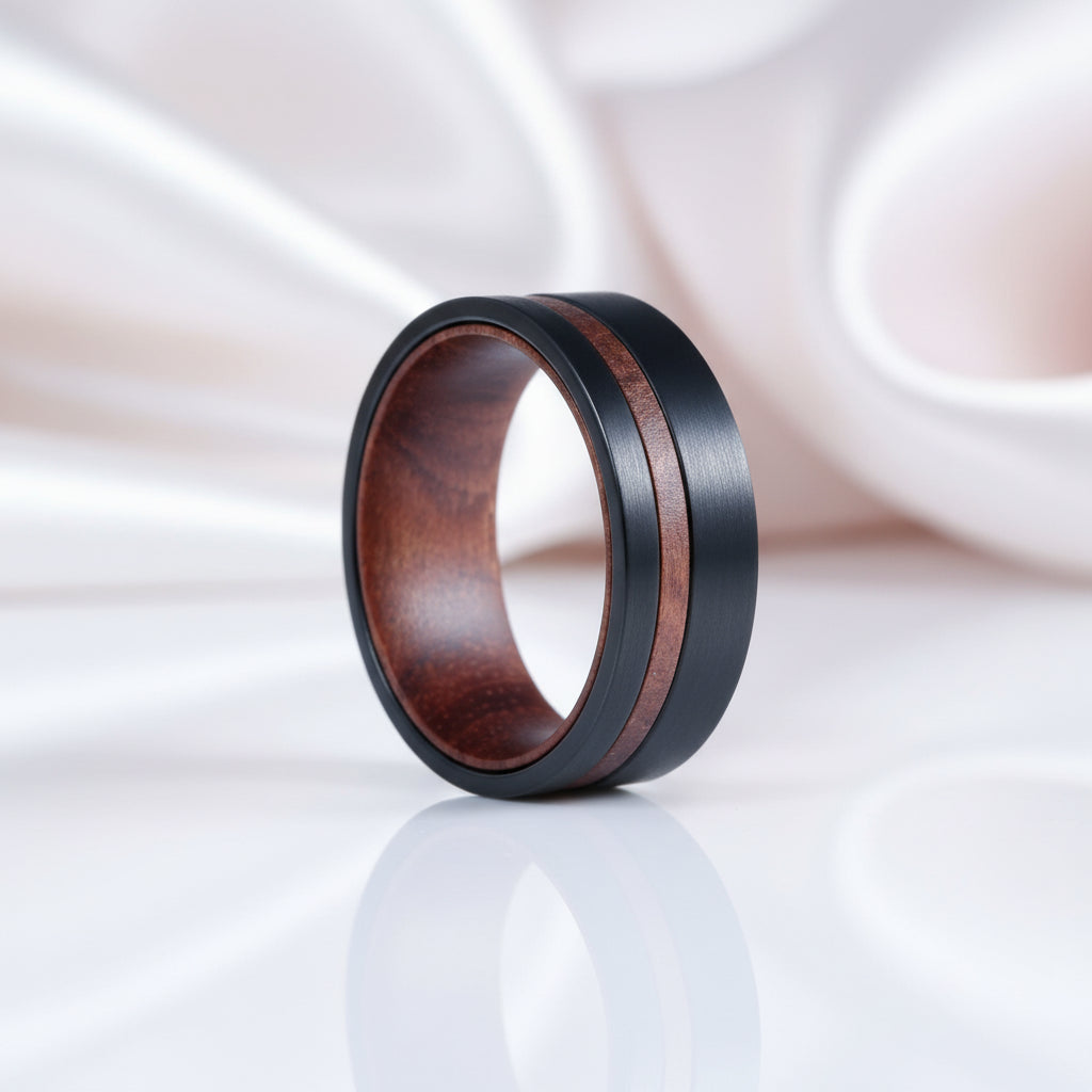Solid Wood Titanium Steel Ring Men's Ring-Black Diamonds New York