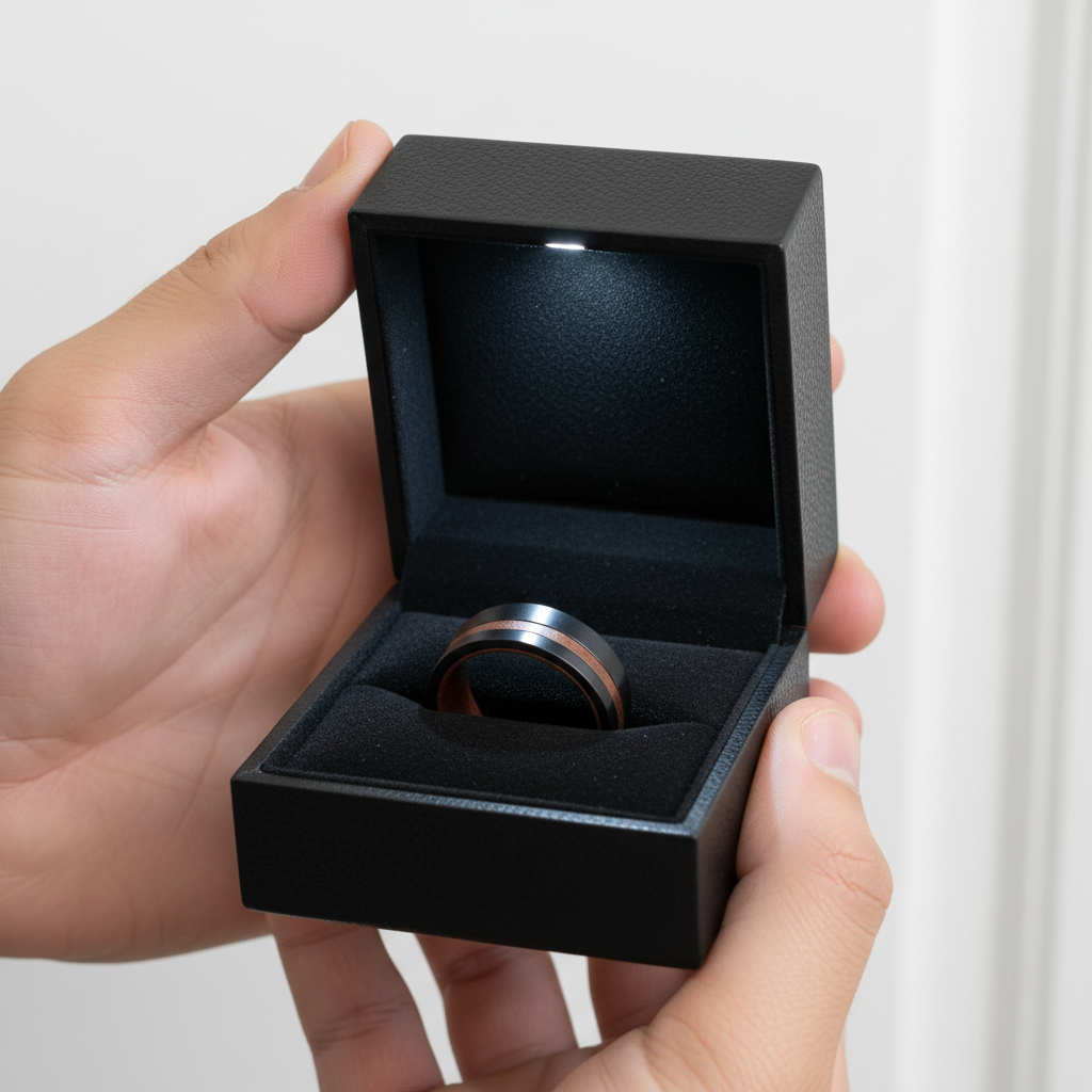 Solid Wood Titanium Steel Ring Men's Ring-Black Diamonds New York