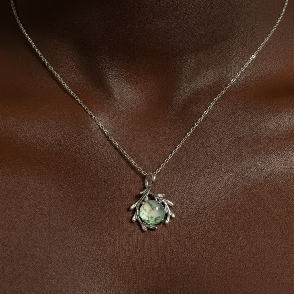 Natural Moss Agate Jewelry Set-Black Diamonds New York