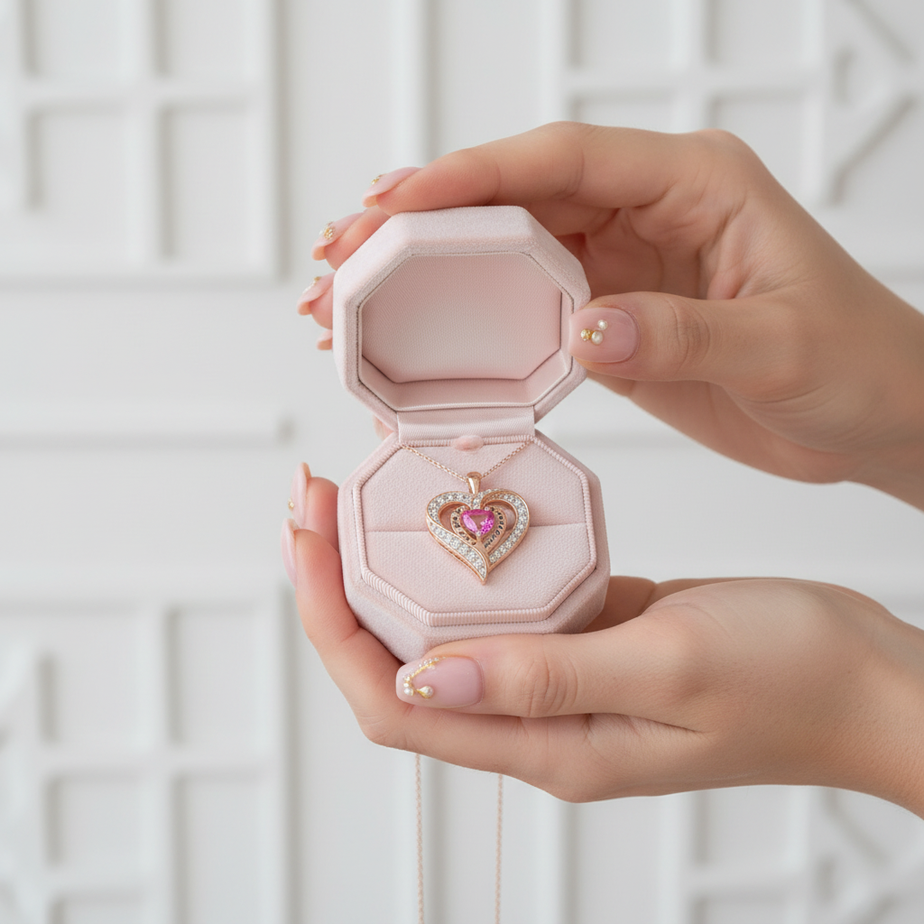 Birthstone Heart Pendant Necklace-Black Diamonds New York