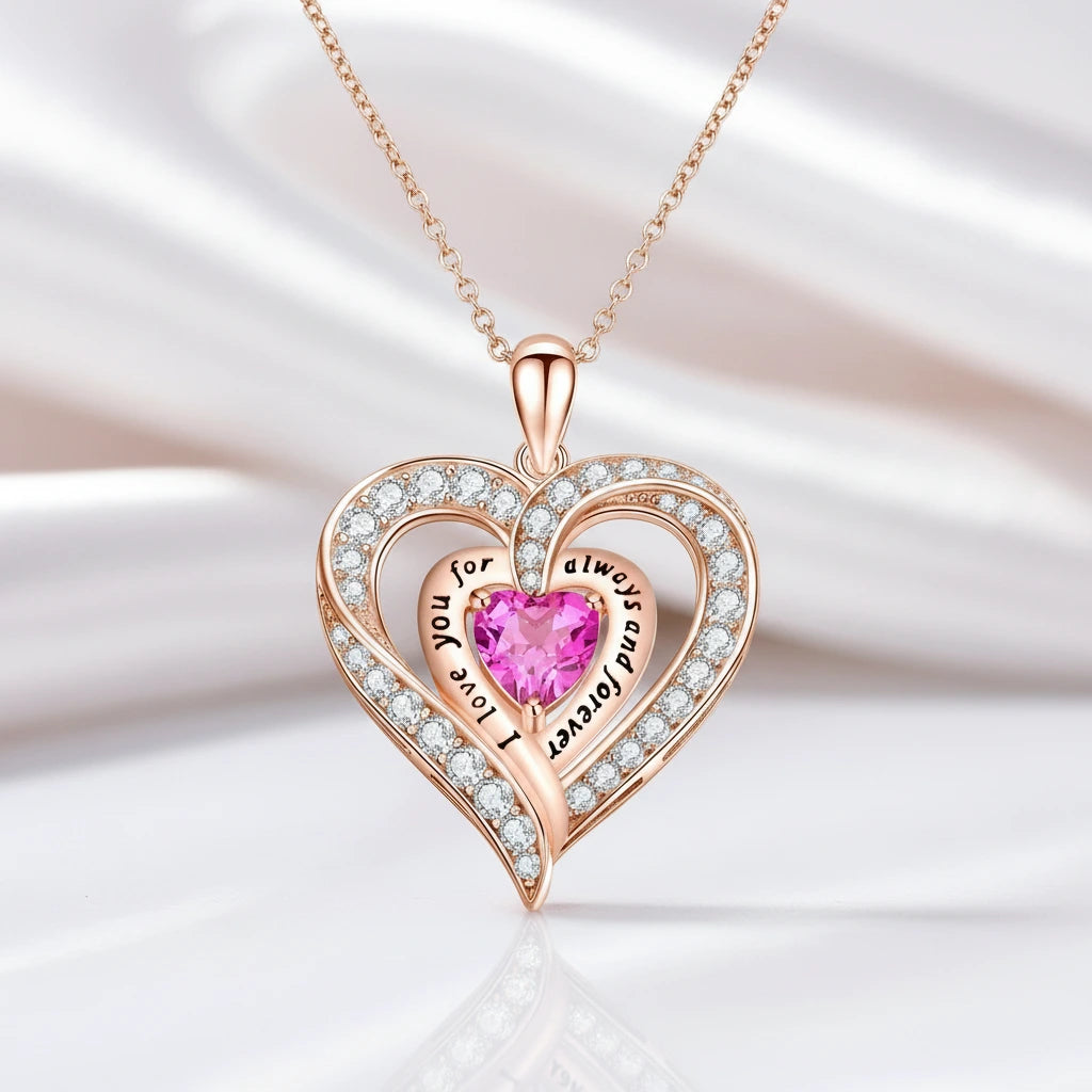 Birthstone Heart Pendant Necklace-Black Diamonds New York