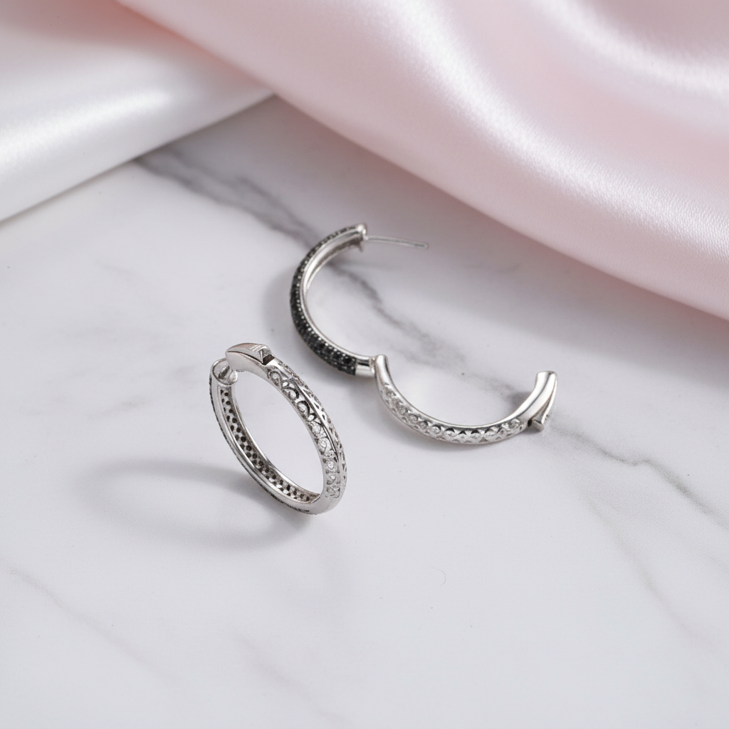 Delicate Black Spinel Hoop Earrings-Black Diamonds New York