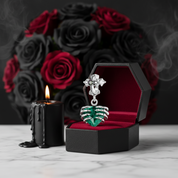Cross and Skeleton Green Stone Gothic Charm-Black Diamonds New York