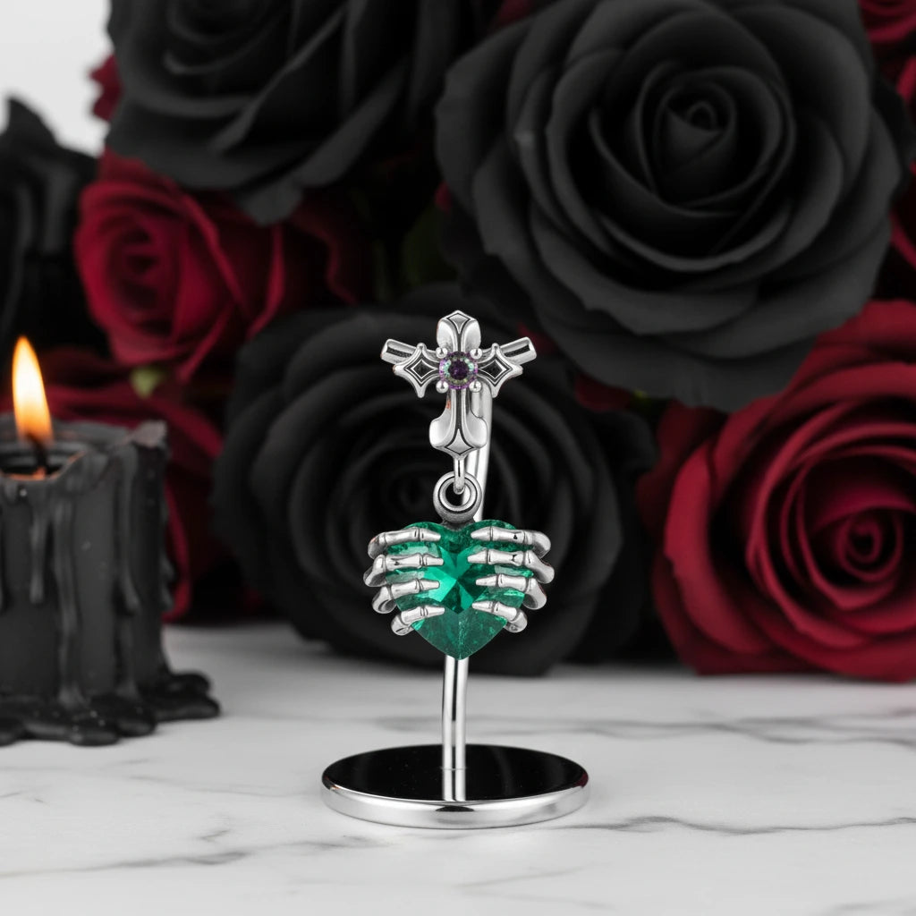 Cross and Skeleton Green Stone Gothic Charm-Black Diamonds New York