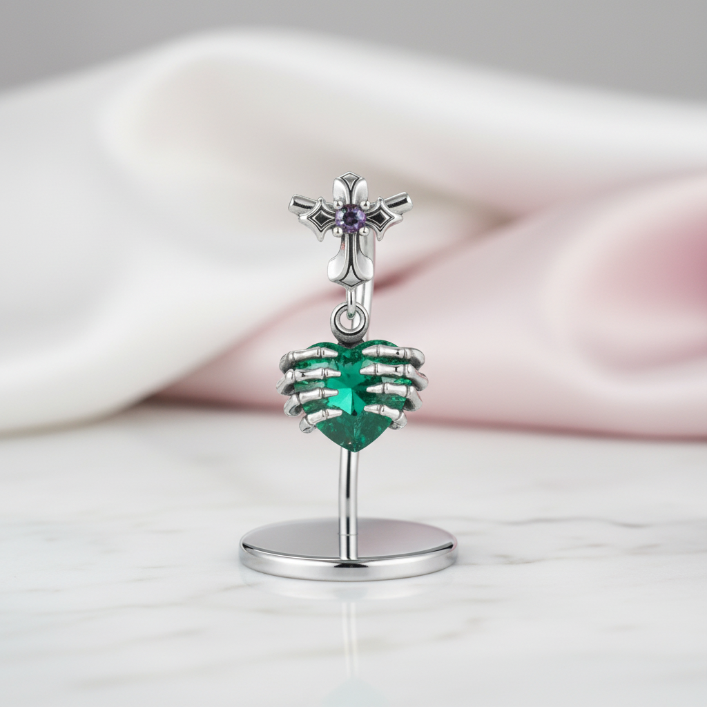 Cross and Skeleton Green Stone Gothic Charm-Black Diamonds New York